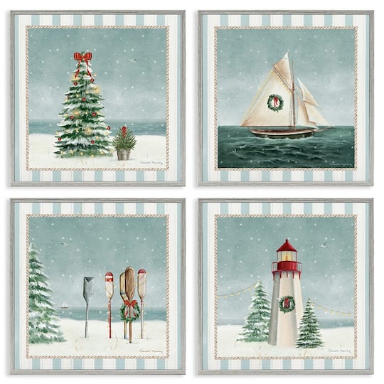 Stupell Industries Nautical Christmas Scenes Framed Giclée Wall Art Set